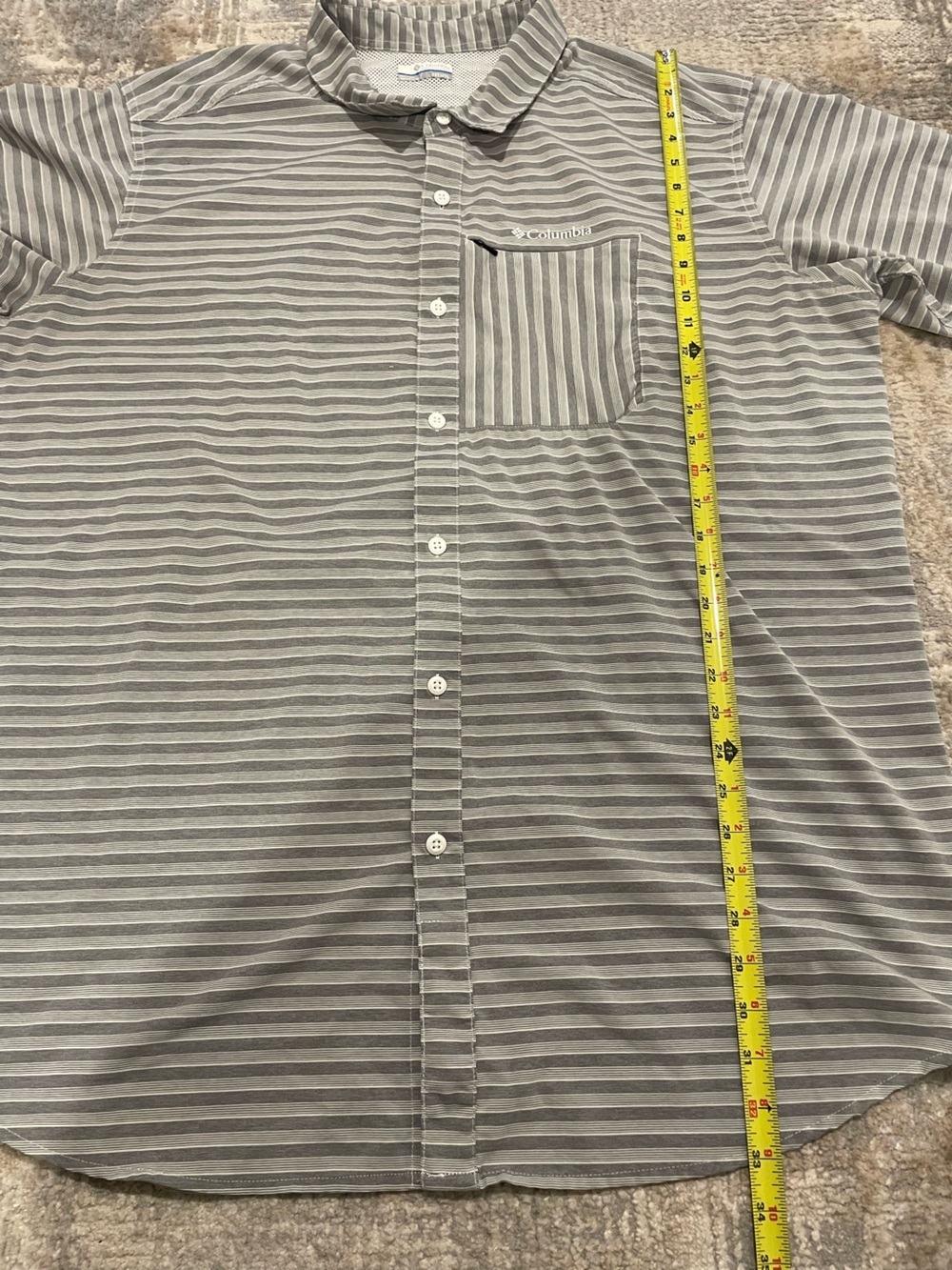 Columbia Omni Shade Vented Button Down Shirt Outdoor Fishing Gray White Size 2XT - Picture 9 of 10